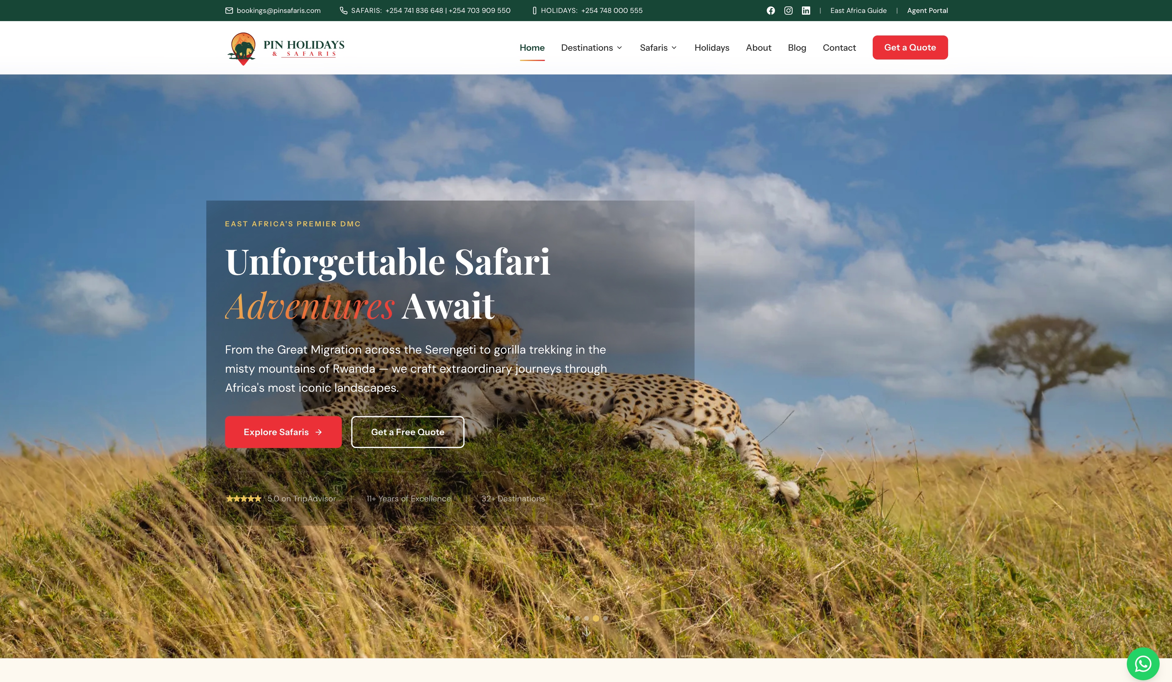 Pin Holidays Safaris Website